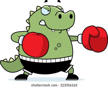 A cartoon illustration of a lizard punching with boxing gloves.