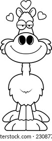 A cartoon illustration of a llama with an in love expression.