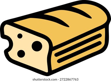 Ilustração de desenho animado de um pão com uma mordida tirada