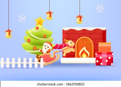 Cartoon illustration of lovely Christmas in winter