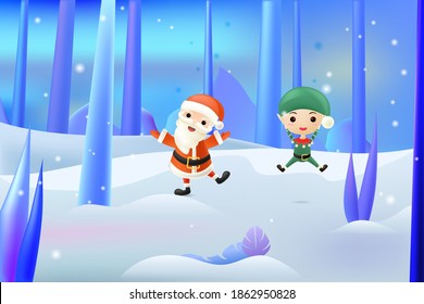 Cartoon illustration of lovely Christmas in winter