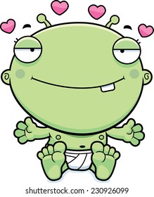 A cartoon illustration of a loving baby alien.