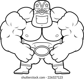 A cartoon illustration of a luchador flexing.