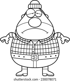 A cartoon illustration of a lumberjack looking sad.