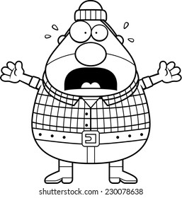 A cartoon illustration of a lumberjack looking scared.