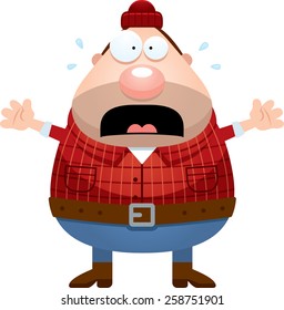 A cartoon illustration of a lumberjack looking scared.