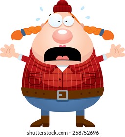 A cartoon illustration of a lumberjack looking scared.