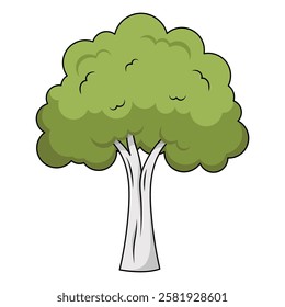 Cartoon illustration of a lush green tree on white background. Vector illustration