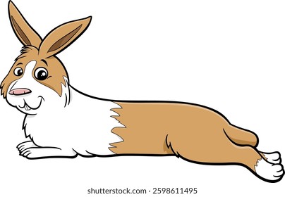 Cartoon illustration of lying dwarf rabbit comic animal character
