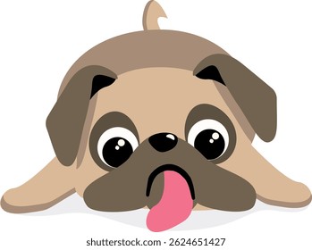Cartoon Illustration of a Lying Pug. Kawaii pug vector illustration