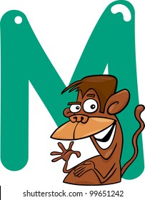 cartoon illustration of M letter for monkey