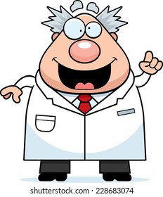 A cartoon illustration of a mad scientist with an idea.
