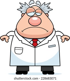 A cartoon illustration of a mad scientist looking sad.