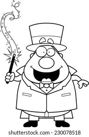 A cartoon illustration of a magician with a magic wand.