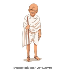 Cartoon illustration of Mahatma Gandhi. Gandhi Jayanti.