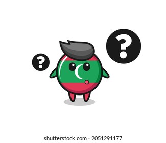 Cartoon Illustration of maldives flag badge with the question mark , cute design