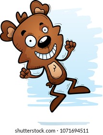A cartoon illustration of a male bear jumping.