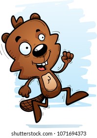 A cartoon illustration of a male beaver running.