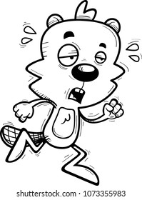 A cartoon illustration of a male beaver running and looking exhausted.