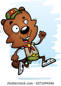 A cartoon illustration of a male beaver scout running.