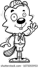 A cartoon illustration of a male beaver scout waving.