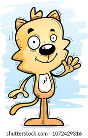 A cartoon illustration of a male cat waving.