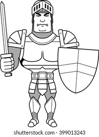 A cartoon illustration of a male knight ready for battle.