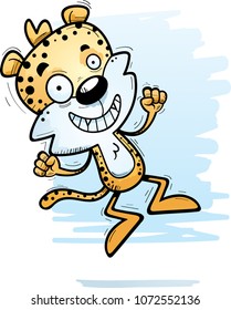 A cartoon illustration of a male leopard jumping.