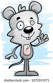 A cartoon illustration of a male mouse waving.