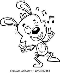 A cartoon illustration of a male rabbit dancing.