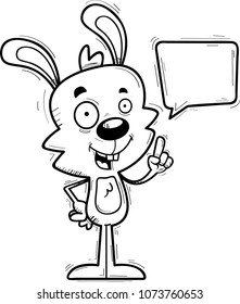 A cartoon illustration of a male rabbit talking.