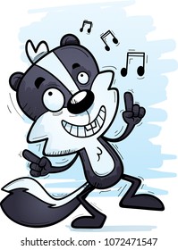 A cartoon illustration of a male skunk dancing.