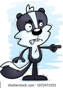 A cartoon illustration of a male skunk looking angry and pointing.