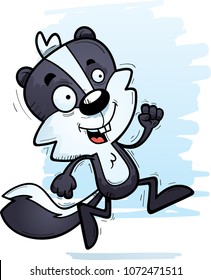 A cartoon illustration of a male skunk running.