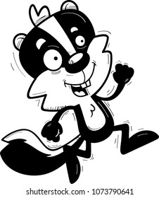 A cartoon illustration of a male skunk running.