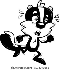 A cartoon illustration of a male skunk running and looking exhausted.