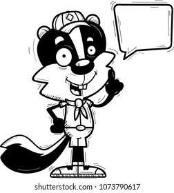 A cartoon illustration of a male skunk scout talking.