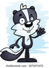 A cartoon illustration of a male skunk waving.