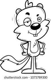 A cartoon illustration of a male squirrel looking confident.