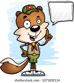 A cartoon illustration of a male squirrel scout talking.