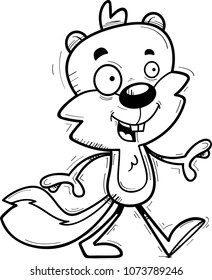 A cartoon illustration of a male squirrel walking.