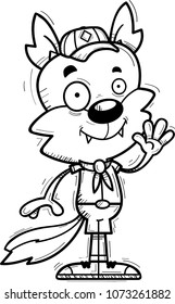 A cartoon illustration of a male wolf scout waving.