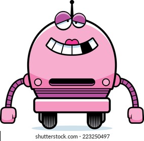 A cartoon illustration of a malfunctioning female pink robot.
