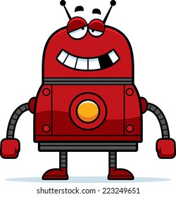 A cartoon illustration of a malfunctioning red robot.