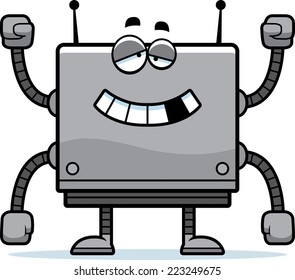 A cartoon illustration of a malfunctioning square robot.