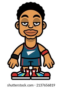 Cartoon Illustration Of Man With Afro Hairstyle Wearing Glasses And Basketball Jersey, Best For Mascot, Logo, And Sticker With Basketball Competition Themes