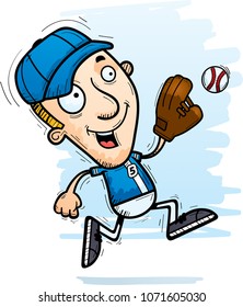 A cartoon illustration of a man baseball player running.