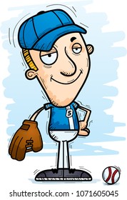 A cartoon illustration of a man baseball player looking confident.