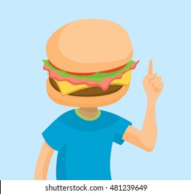 Cartoon illustration of man with big hamburger head