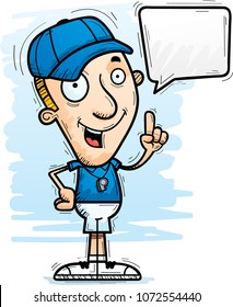 A cartoon illustration of a man coach talking.